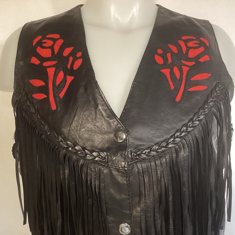 Vintage UNIK Leather Fringed Western Vest Women’s Size Large - Picture 2 of 16